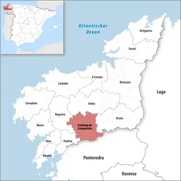 Die Lage des Gerichtsbezirk Santiago de Compostela in der Provinz A Coruña