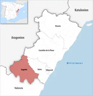 Die Lage des Gerichtsbezirk Segorbe in der Provinz Castellón
