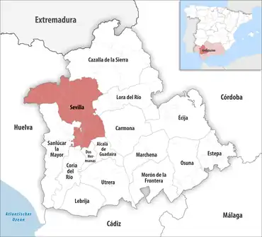 Die Lage des Gerichtsbezirk Sevilla in der Provinz Sevilla