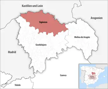 Die Lage des Gerichtsbezirk Sigüenza in der Provinz Guadalajara