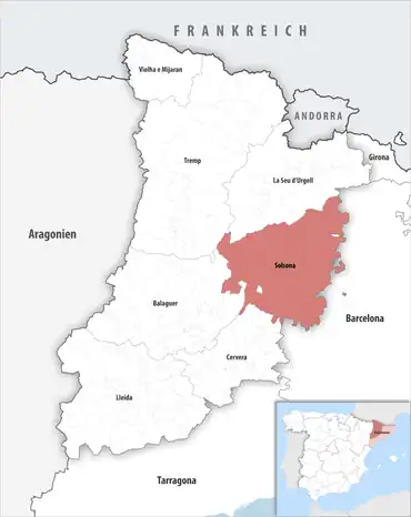 Die Lage des Gerichtsbezirk Solsona in der Provinz Lleida