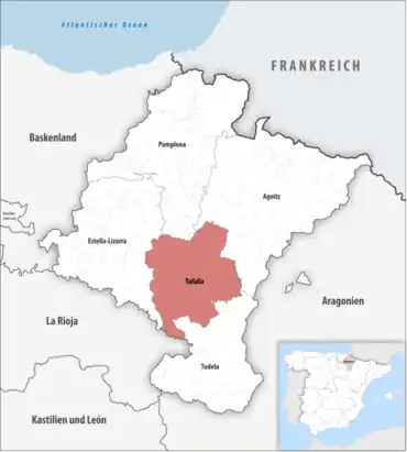 Die Lage des Gerichtsbezirk Tafalla in der autonomen Gemeinschaft Navarra
