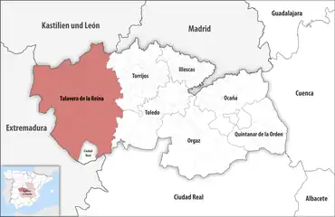Die Lage des Gerichtsbezirk Talavera de la Reina in der Provinz Toledo