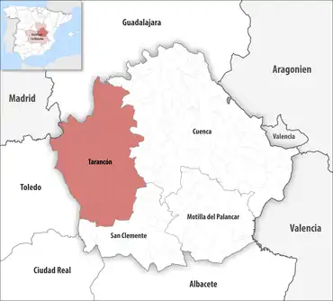 Die Lage des Gerichtsbezirk Tarancón in der Provinz&nbsp;Cuenca