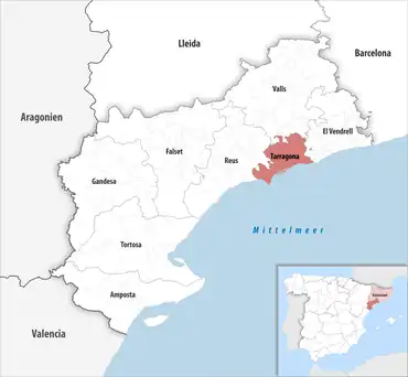 Die Lage des Gerichtsbezirk Tarragona in der Provinz Tarragona