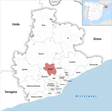Die Lage des Gerichtsbezirk Terrassa in der Provinz Barcelona