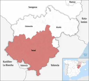Die Lage des Gerichtsbezirk Teruel in der Provinz Teruel