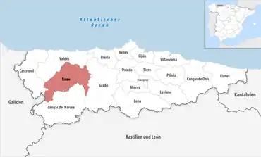 Die Lage des Gerichtsbezirk Tineo in der Provinz Asturien