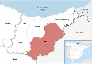Die Lage des Gerichtsbezirk Tolosa in der Provinz Gipuzkoa