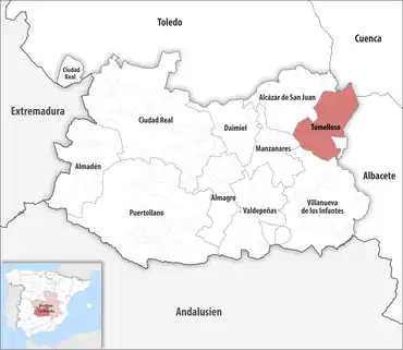 Die Lage des Gerichtsbezirk Tomelloso in der Provinz Ciudad Real