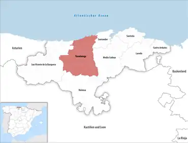 Die Lage des Gerichtsbezirk Torrelavega in der autonomen Gemeinschaft Kantabrien