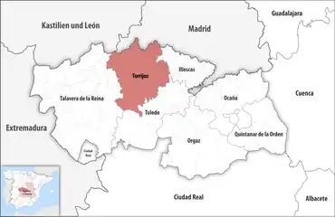 Die Lage des Gerichtsbezirk Torrijos in der Provinz Toledo