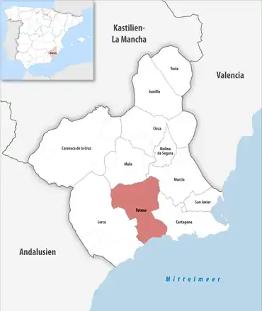 Die Lage des Gerichtsbezirk Totana in der autonomen Gemeinschaft Murcia