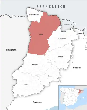 Die Lage des Gerichtsbezirk Tremp in der Provinz Lleida