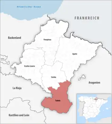 Die Lage des Gerichtsbezirk Tudela in der autonomen Gemeinschaft Navarra