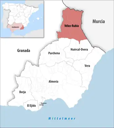 Die Lage des Gerichtsbezirk Vélez-Rubio in der Provinz Almería
