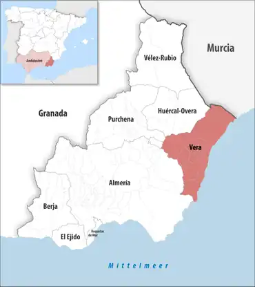 Die Lage des Gerichtsbezirk Vera in der Provinz Almería