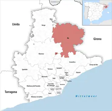 Die Lage des Gerichtsbezirk Vic in der Provinz Barcelona