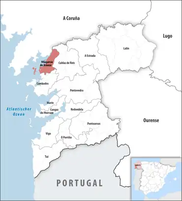 Die Lage des Gerichtsbezirk Vilagarcía de Arousa in der Provinz Pontevedra