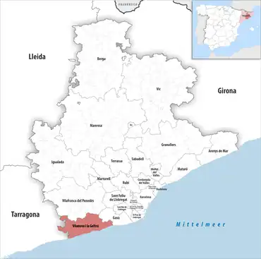 Die Lage des Gerichtsbezirk Vilanova i la Geltrú in der Provinz Barcelona