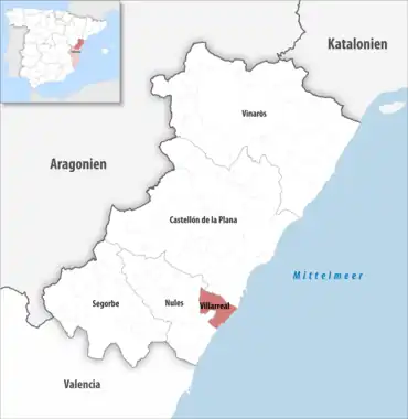 Die Lage des Gerichtsbezirk Villarreal in der Provinz Castellón
