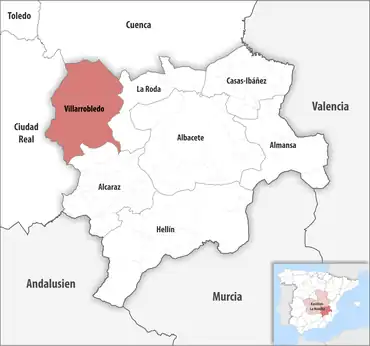 Die Lage des Gerichtsbezirk Villarrobledo in der Provinz Albacete