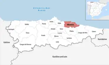 Die Lage des Gerichtsbezirk Villaviciosa in der Provinz Asturien