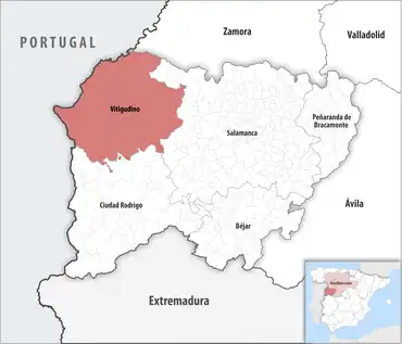 Die Lage des Gerichtsbezirk Vitigudino in der Provinz Salamanca
