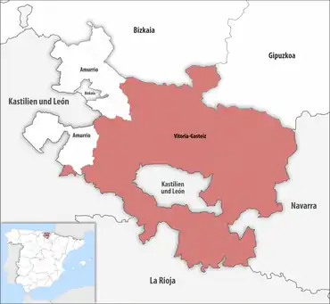 Die Lage des Gerichtsbezirk Vitoria-Gasteiz in der Provinz Álava