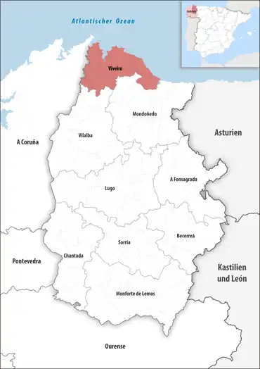Die Lage des Gerichtsbezirk Viveiro in der Provinz Lugo