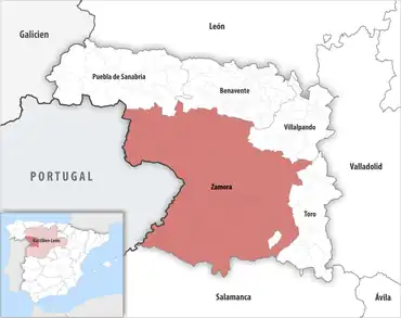 Die Lage des Gerichtsbezirk Zamora in der Provinz Zamora