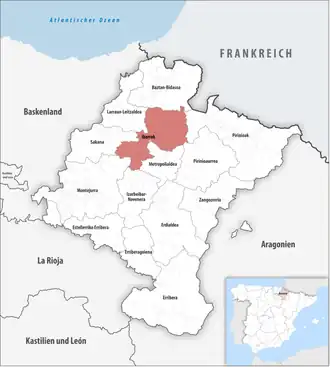 Die Lage der Comarca Ibarrak in der autonomen Gemeinschaft Navarra