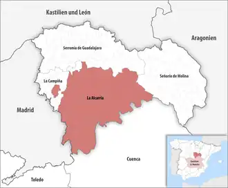 Die Lage der Comarca La Alcarria in der Provinz Guadalajara