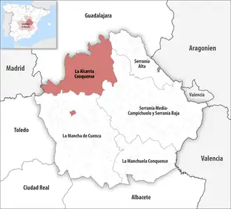 Die Lage der Comarca La Alcarria Conquense in der Provinz Cuenca