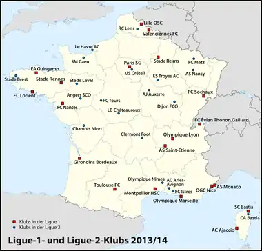 Klubs der Ligue 1 und Ligue 2 2013/14