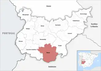 Die Lage der Comarca Llerena in der Provinz Badajoz