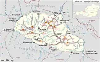 Übersichtskarte der Steinberge in den Ostalpen