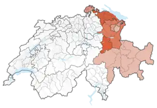 Karte OstschweizSvizra orientala, Svizra da l’ost (rätoromanisch)Svizzera orientale (italienisch)