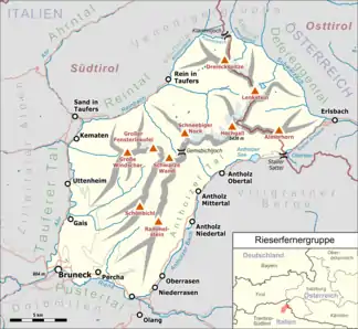 Lage der Gruppe innerhalb der Ostalpen (gem. AVE)