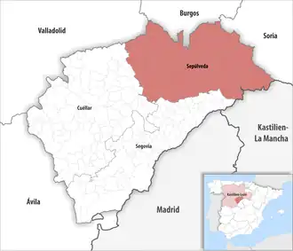 Die Lage der Comarca Sepúlveda in der Provinz Segovia