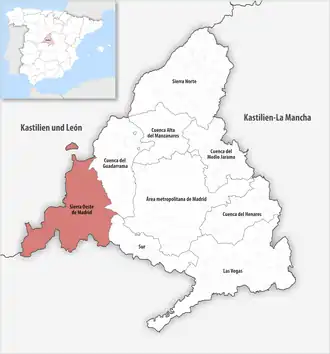 Die Lage der Comarca Sierra Oeste de Madrid in der autonomen Gemeinschaft Madrid