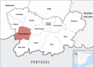 Die Lage der Comarca Terra de Celanova in der Provinz Ourense