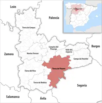 Die Lage der Comarca Tierra de Pinares in der Provinz Valladolid