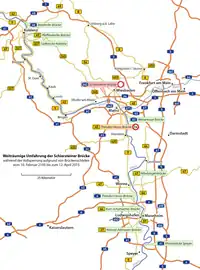 Umfahrungsrouten der gesperrten Brücke
