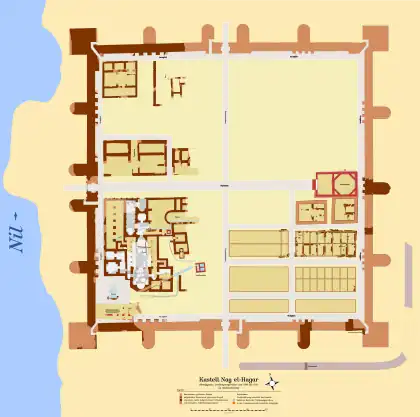 Weiterentwicklungen: Das um 300 n.&nbsp;Chr. in Ägypten errichtete rückwärtige Limeskastell Nag el-Hagar mit seiner spätantiken Palastanlage und einer ungewöhnlichen Principia mit oktogonalem Fahnenheiligtum
