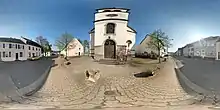 Panoramaansicht von Beaumarais vor der St. Peter und Pauls-Kirche, 2017