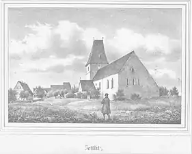 Lithographie der Kirche zu Zettlitz um 1840