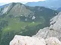 Blick vom Hochstuhl auf den Kosiak, rechts gut sichtbar die Klagenfurter Hütte