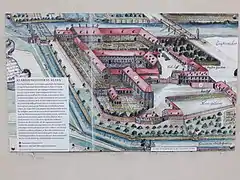 Infotafel mit Zeichnung des Klosters von 1742