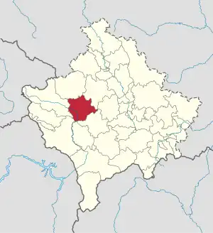 Lage der Gemeinde Klina im Kosovo (anklickbare Karte)